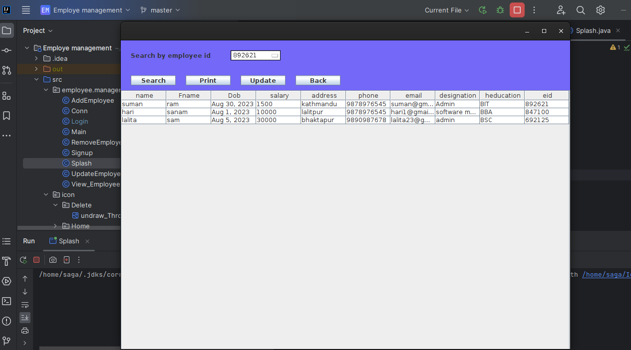 Employee Management System(Java)